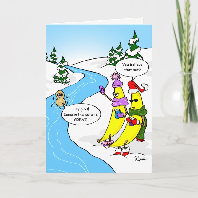 Go Bananas Swimming Nut Funny Christmas Holiday Card (Front)