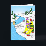 Go Bananas Swimming Nut Funny Christmas Holiday Card<br><div class="desc">Do bananas make you laugh? Here are funny banana Christmas cards that can be easily personalised by you! If you're looking for a custom holiday card that is unique and fun, send this funny banana card out to friends and family this year. This original design features a peanut floating down...</div>