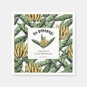 Go Bananas White Tropical Yellow Banana and Leaves Napkin