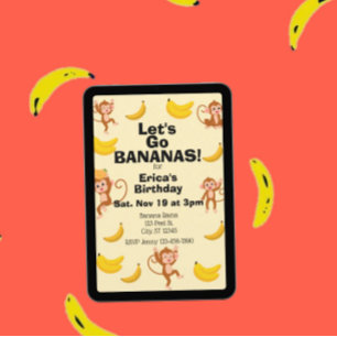 Go Bananas, Yellow Monkey Birthday Invitation