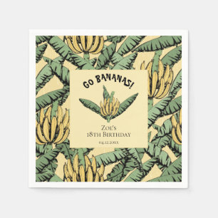 Go Bananas Yellow Tropical Yellow Banana & Leaves Napkin