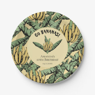 Go Bananas Yellow Tropical Yellow Banana & Leaves Paper Plate