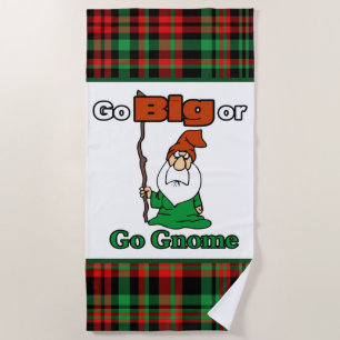 Go Big or Go Gnome Red and Green Plaid Beach Towel