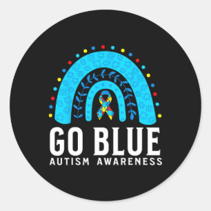 Go Blue Autism Awareness Support Gifts Blue Ribbon Classic Round Sticker