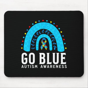 Go Blue Autism Awareness Support Gifts Blue Ribbon Mouse Mat