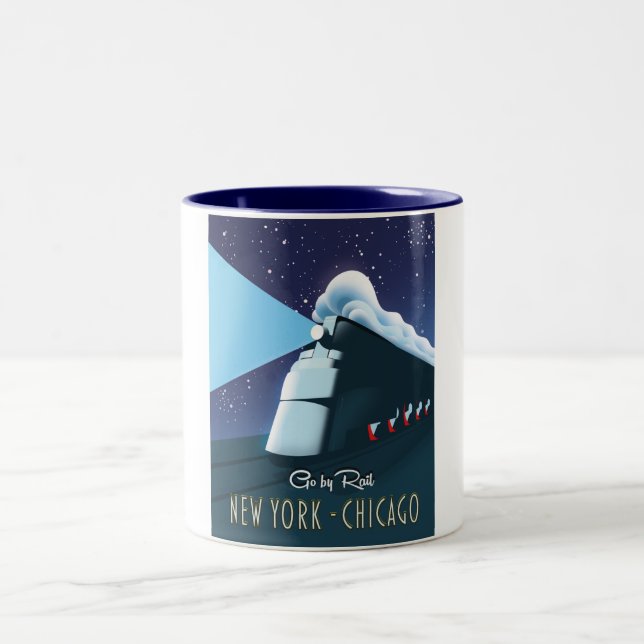 "Go by rail" New York - Chicago Two-Tone Coffee Mug (Center)