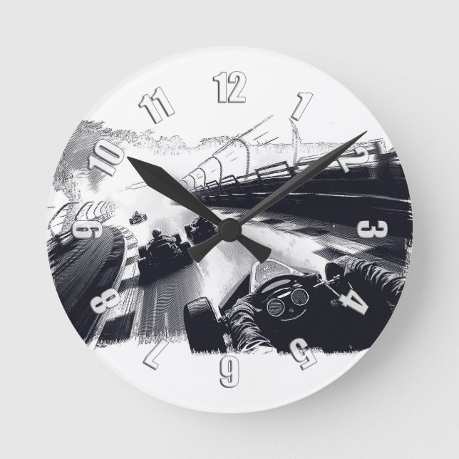 Go-Cart Racers Speeding Around the Track Round Clock (Front)