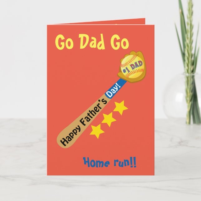 Go Dad Go Happy Father's Day Baseball homerun Card (Front)