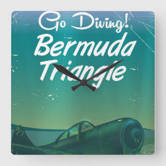 Go Diving! Bermuda triangle travel poster Square Wall Clock