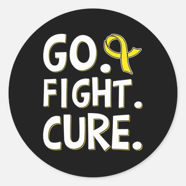 Go Fight Cure Gold Ribbon Childhood Cancer Awarene Classic Round Sticker (Front)