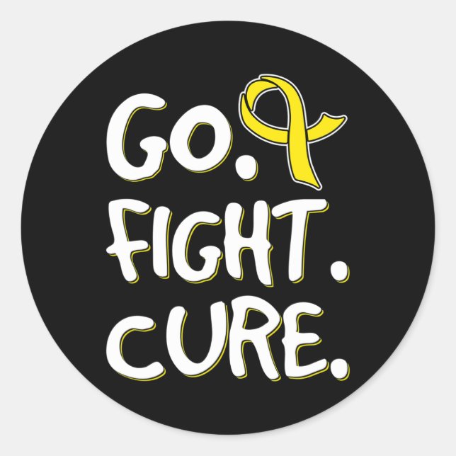 Go Fight Cure Gold Ribbon Childhood Cancer Awarene Classic Round Sticker (Front)