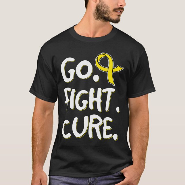 Go Fight Cure Gold Ribbon Childhood Cancer Awarene T-Shirt (Front)