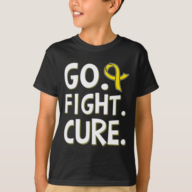 Go Fight Cure Gold Ribbon Childhood Cancer Awarene T-Shirt (Front)