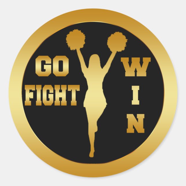GO FIGHT WIN GOLD CHEERLEADER CLASSIC ROUND STICKER (Front)