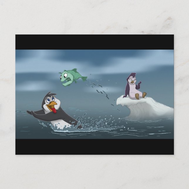 "Go Fish" Penguin w/Background Postcard (Front)