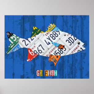 Go Fish Recycled Vintage License Plate Art Poster