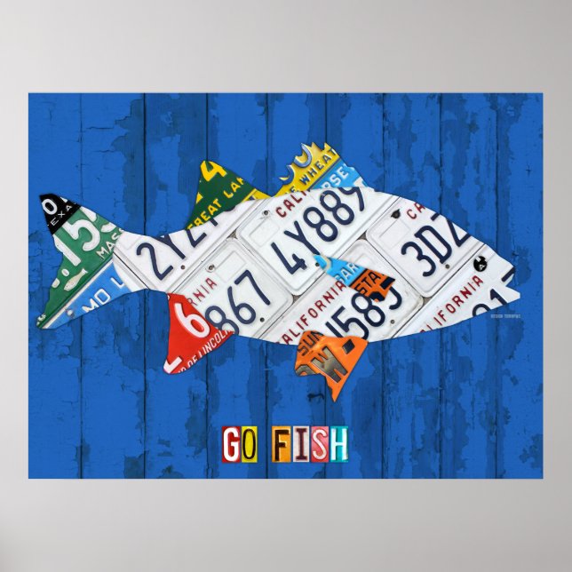 Go Fish Recycled Vintage License Plate Art Poster (Front)