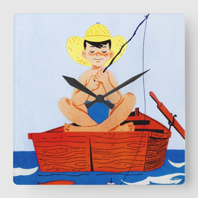 Go Fish Square Wall Clock (Front)