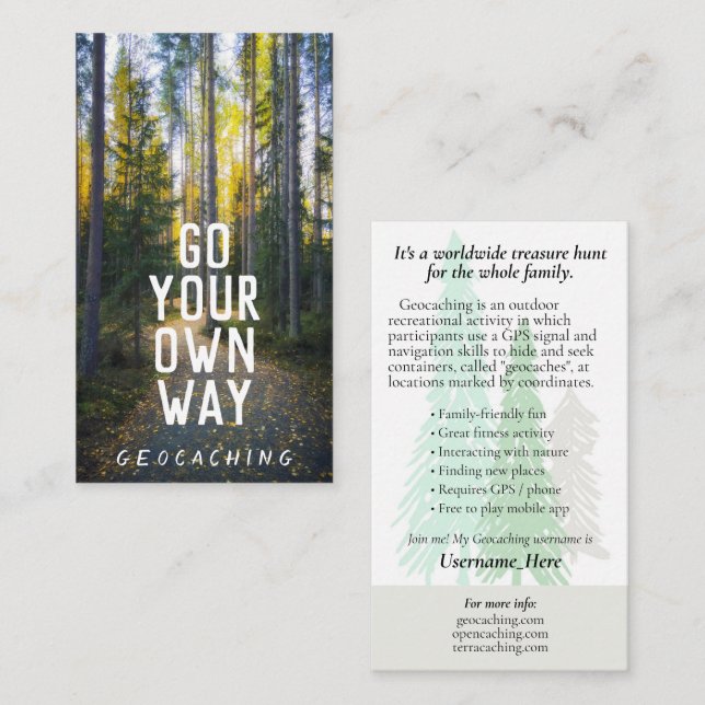 Go Geocaching Trail Card With Info For Muggles (Front/Back)