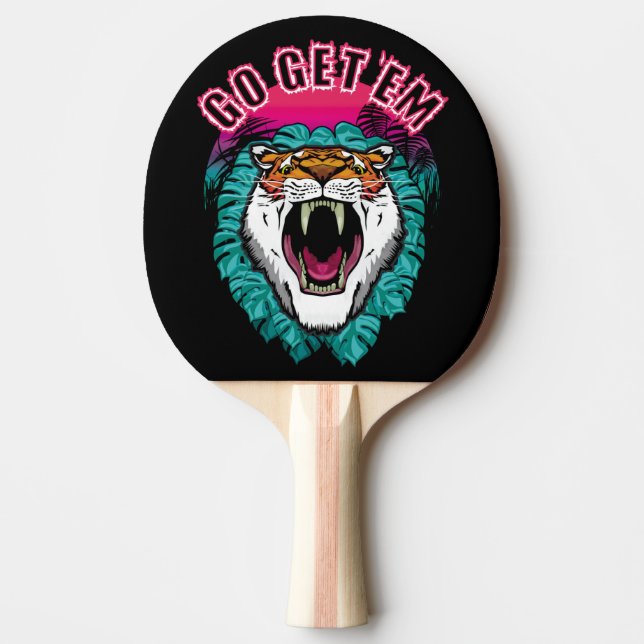 Go get 'em - Tiger Face Graphic Design Ping Pong Paddle (Front)