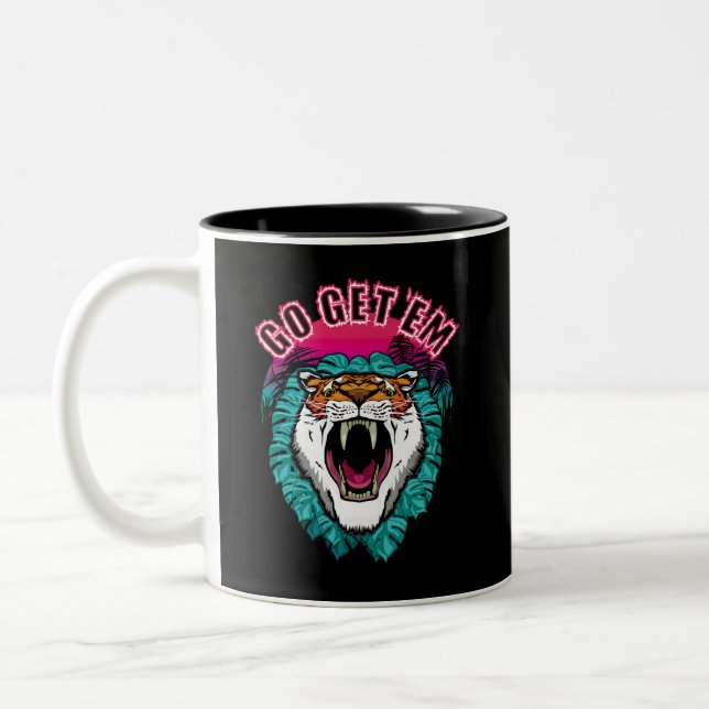 Go get 'em - Tiger Face Graphic Design Two-Tone Coffee Mug (Left)