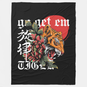 Go Get Em Tiger Japanese Tiger Motivational Gift Fleece Blanket