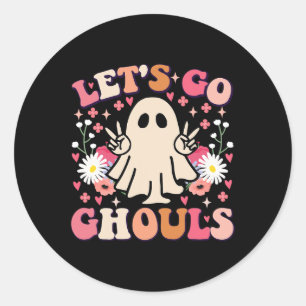 Go Ghouls Retro Floral Ghost Groovy Halloween  Classic Round Sticker