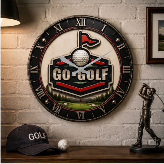 Go Golf  Modern Golfer Gift Large Clock (Creator Uploaded)