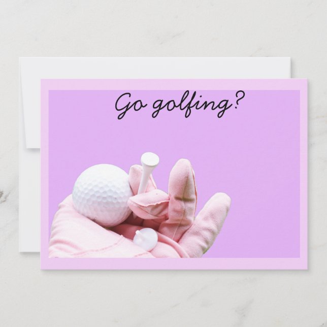 Go Golfing? lady golfer is holding golf ball Invitation (Front)