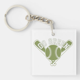 Go Green Baseball Design Key Ring