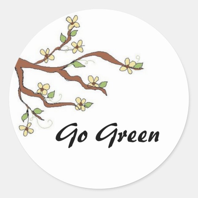Go Green  Branch with Buds Classic Round Sticker (Front)