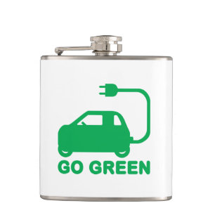 Go Green ~ Drive Electric Cars Hip Flask