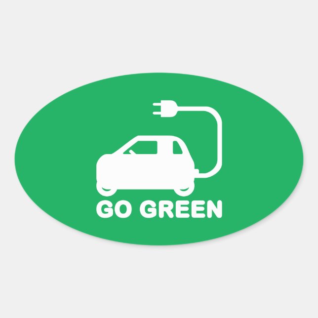Go Green ~ Drive Electric Cars Oval Sticker (Front)