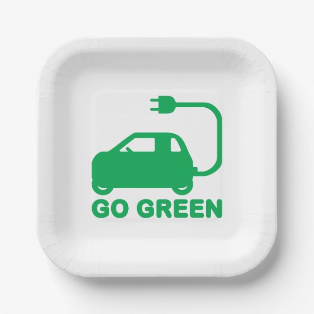 Go Green ~ Drive Electric Cars Paper Plate (Front)