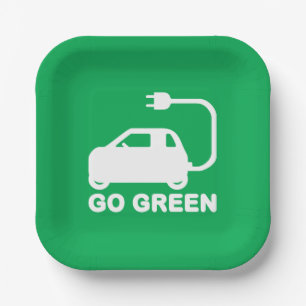 Go Green ~ Drive Electric Cars Paper Plate