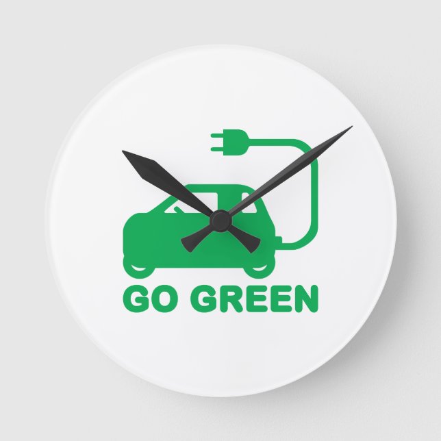 Go Green ~ Drive Electric Cars Round Clock (Front)