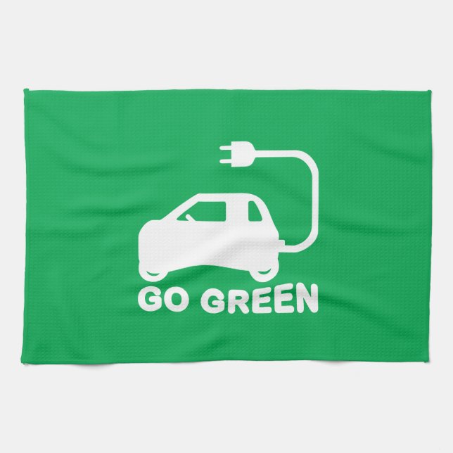 Go Green ~ Drive Electric Cars Tea Towel (Horizontal)