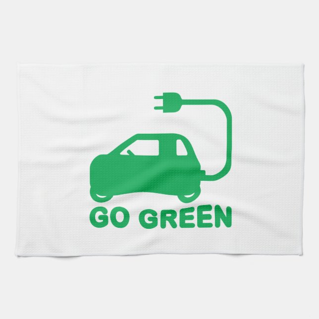 Go Green ~ Drive Electric Cars Tea Towel (Horizontal)