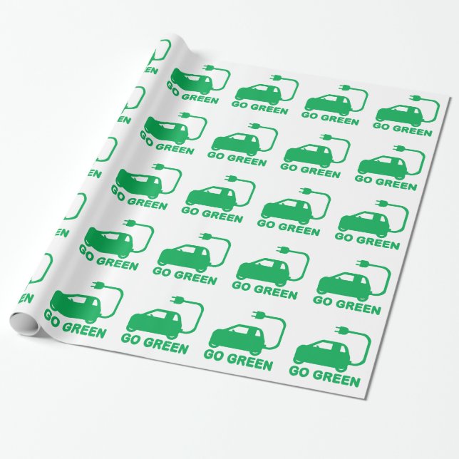 Go Green ~ Drive Electric Cars Wrapping Paper (Unrolled)