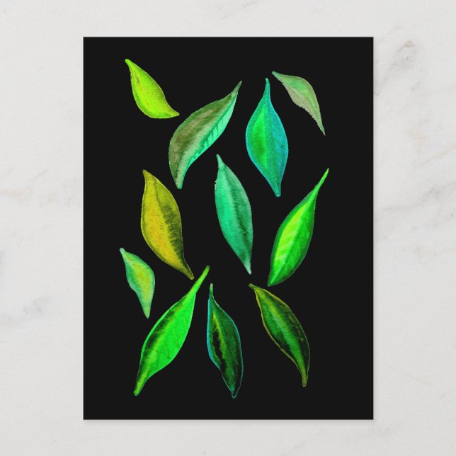 Go Green eco leaves watercolor illustration Postcard (Front)