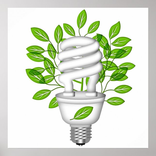 Go Green Energy Saving Lightbulb IllustratioPoster Poster (Front)