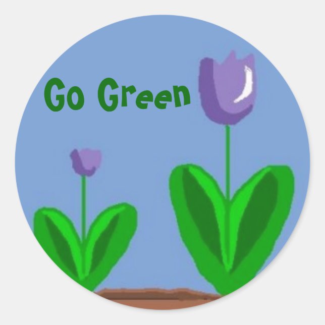 Go Green Flower Garden Classic Round Sticker (Front)