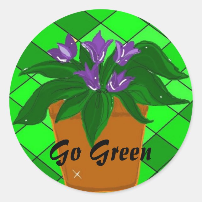 Go Green Flower Planter Classic Round Sticker (Front)