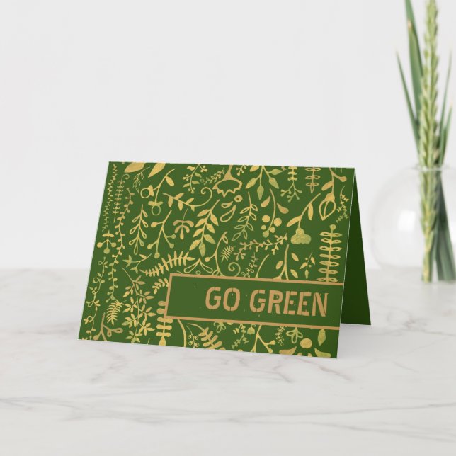 Go Green, Gold Floral Wreath Card (Front)