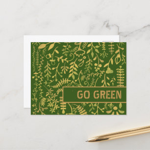 Go Green, Gold Floral Wreath Postcard