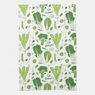 Go Green! Leafy Green! Happy Garden Veggies Tea Towel