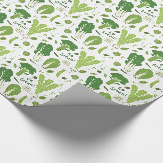 Go Green! Leafy Green! Happy Garden Veggies Wrapping Paper (Corner)