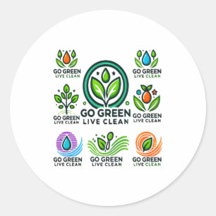 Go Green Live Clean Mens Earth Day Value T Shirt Classic Round Sticker