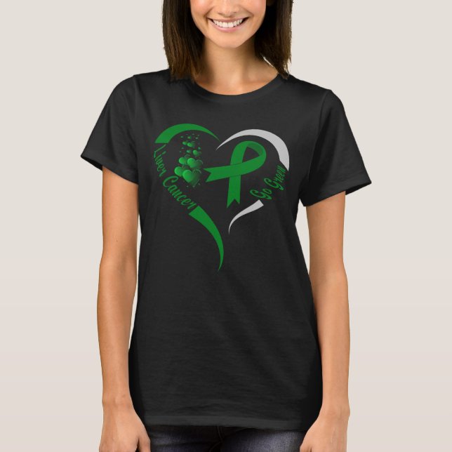 go green liver cancer awareness heart T-Shirt (Front)