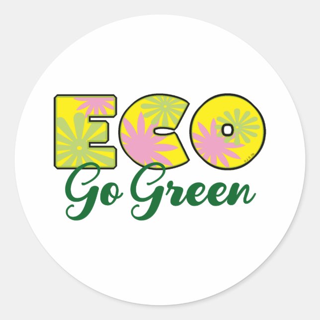 Go Green Retro Eco Design Classic Round Sticker (Front)
